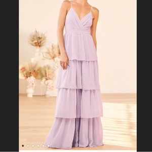 Lulu’s Lilac Swiss Dot Tiered Maxi Dress